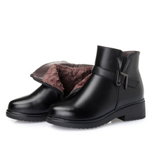 100% botas de cuero genuino íntegro Natural interior de felpa/lana cálido confort zapatos de mujer botas de nieve nuevas de talla grande botas de invierno de mujer 2024 - compra barato