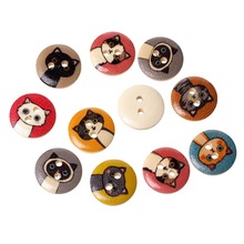 100Pcs Round Mixed Cartoon Cats Wood Sewing Buttons 2 Holes Wooden Ornaments Scrapbook Making 15mm 2024 - buy cheap