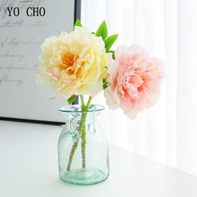 YO CHO Artificial Flowers 14cm Yellow Pink Silk Peony Bouquet Red Roses Artificial Peonies Wedding Home Party Decor Fake Flowers 2024 - buy cheap