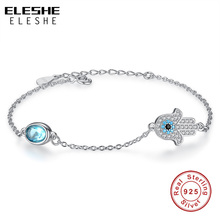 Eleshe moda encantos hamsa mão pulseiras de cristal 925 prata esterlina azul olho sorte strass pulseira feminina jóias pulseras 2024 - compre barato