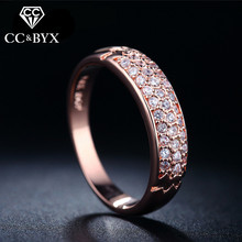 Rose Gold Filled Fine Crystal Rings for Women Fashion Trendy Row Rings Jewelry Party Rings Bijoux Anel Accessory 18KR007 2024 - buy cheap