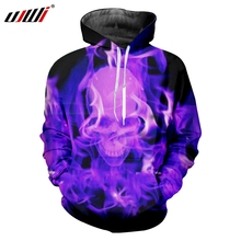 UJWI  3D Hoodies Printed Purple Flame Skulls Pullover Mens Trend Hip Hop Large Size Unisex Sweatshirt Man New Street Clothing 2024 - buy cheap