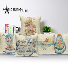 Funda de cojín con dibujos de animales para decoración del hogar, fundas de lino para almohadas personalizadas, estilo nórdico, de 45x45 2024 - compra barato