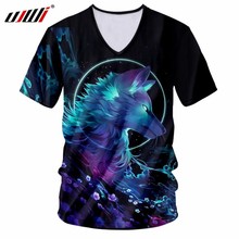 UJWI V Neck T Shirt Black Summer Tops Men 3d Print Galaxy Space Wolf T-shirt Man Bodybuilding Fitness Short Sleeve Tee Shirts 2024 - buy cheap