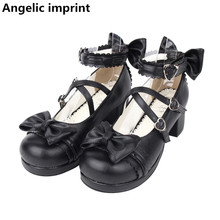 Angelic imprint woman mori girl lolita cosplay shoes lady mid thin heels pumps women princess dress shoes lacework bowtie 33-47 2024 - buy cheap