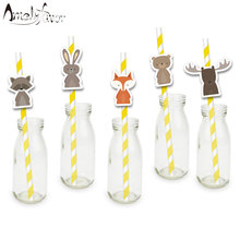 Canudo de papel com tema de animais da madeira, decoração para festa infantil, aniversário, chá de bebê, no.4 2024 - compre barato