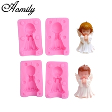 Aomily 3D Angel Boy Girl Fondant Silicone Mold Candle Sugar Craft Tool Chocolate Cake Mould Kitchen DIY Baking Decorating Tools 2024 - buy cheap