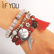 IF YOU-pulsera multicapa de imitación de piedra Natural para mujer, brazalete con abalorios bohemios, joyería femenina 2024 - compra barato