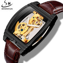 Shenhua transparente relógio de pulso mecânico dos homens relógios de couro genuíno marca superior luxo automático relógio de pulso mecânico homem 2024 - compre barato