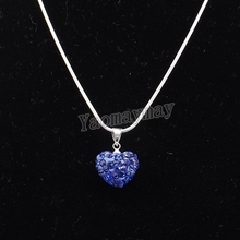Royal Blue Heart Shape Crystal Pendant Silver Plated Necklace For Women 10pcs Wholesale Free Shipping 2024 - buy cheap