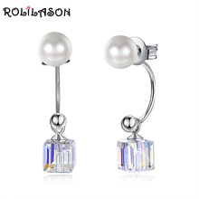 ROLILASON Classic Square Crystal Zircon 925 Sterling Silver Pearl Stud Earrings Fashion Anniversary Gift for Women SE35 2024 - buy cheap