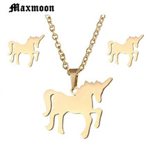 Maxmoon  Unicorn Stainless Steel Jewerly Sets for Women Gold Color Necklace Earrings Set Jewelry conjunto collar y pendientes 2024 - buy cheap