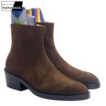 Botas de piel auténtica para hombre, botines con tacón alto y cremallera, puntiagudos, informales, de marca, para otoño 2024 - compra barato