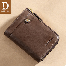 DIDE-cartera de cuero genuino con cremallera para hombre y mujer, mini billetera delgada con cremallera, tarjetero, tarjetero 2024 - compra barato