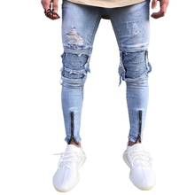 Мужские потертые джинсы, брендовые дизайнерские облегающие рваные джинсы, потертые джинсы с дырками до колена, 2020 2024 - купить недорого