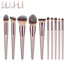Wooden Foundation Cosmetic Eyebrow Eyeshadow Brush Makeup Brush Sets Tools Champagne gold foundation makeup brush set H30318 2024 - buy cheap