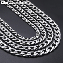 Davieslee Mens Necklace Silver Color Stainless Steel Curb Cuban Link Chain Necklace For Men Fashion Dropshipping 11-15mm DKNM37 2024 - buy cheap