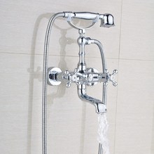 Estilo de teléfono cromo doble manija baño bañera juego de grifería montado en la pared bañera mezcladores con ducha de mano Btf901 2024 - compra barato