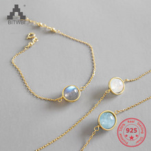 Pulsera de plata de ley 925 con piedras de Luna naturales, joyería auténtica, color blanco, gris, azul 2024 - compra barato