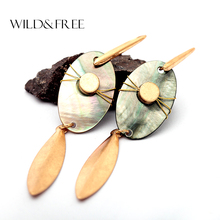 WILD & FREE Women Handmade Vintage Natural Shell Drop Earrings Zinc Alloy Antique Gold Metal Pendant Dangle Earrings Jewelry 2024 - buy cheap