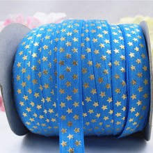 Cinta elástica con estampado dorado de estrella, 16608-20 ,5/8 pulgadas, 16MM, 10 yardas, Material hecho a mano, accesorio de pelo, envío gratis 2024 - compra barato