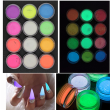 12Pcs Luminous Glitter Glow in the Dark Powder Set Neon Nail Dust Fluorescent Effect Ultrafine Pigment Nail Art Decorations DIY 2024 - buy cheap