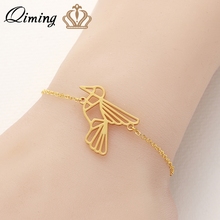 Qiming pulseira de aço inoxidável feminino 3 cor pássaro beija-flor animal manguito pulseiras pulseiras moda jóias festa presente 2024 - compre barato