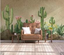 Papel de parede 3d de cacto e flor, mural de papel de parede para quarto e decoração floral 2024 - compre barato