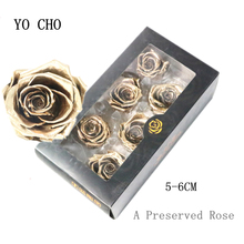 YO CHO 5-6 см класс сохраненные цветы Золотая Серебряная роза голова настоящие сенсорные цветы для свадебной вечеринки декор вечная роза 2024 - купить недорого