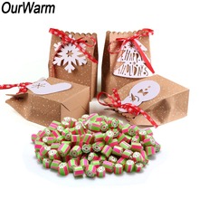 OurWarm 4pcs Christmas Kraft Paper Bags Cute Snowflake Christmas Tree Pendant Candy Boxes for 2019 New Year Party Favor Gift Bag 2024 - buy cheap