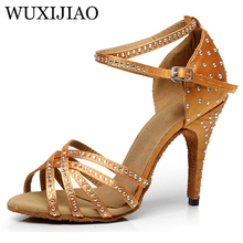 WUXIJIAO Satin Latin dancing shoes Women's Rhinestone companionship shoes Salsa Party Ballroom dancing shoes heel 5cm-10 cm 2024 - buy cheap