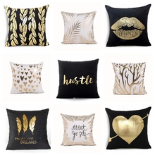 Fronha nórdica, escandinavo, preto e branco, bordada, folha de ouro, travesseiro decorativo, decoração de casa, sofá, 17*17 polegadas 2024 - compre barato