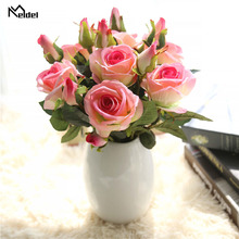 Meldel-ramo de flores artificiales para dama de honor, rosa de seda, decoración de fiesta en casa y oficina, suministros de boda 2024 - compra barato
