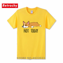 Camiseta creativa de manga corta para hombre, camiseta divertida de Not Today Corgi Dog, Camiseta 100% de algodón con cuello redondo, camisetas Hipster 2024 - compra barato