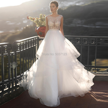 A Line Tulle Wedding Dresses Beaded Sheer Top Sleeveless Illusion Ruffles Bridal Wedding Gown Vestido De Noiva Robe De Mariée 2024 - buy cheap