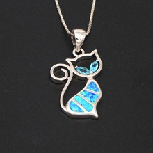 JZP0081, 2018, новый дизайн, женский кулон и ожерелье с милым котом и голубым огненным опалом, модные ювелирные изделия с животными 2024 - купить недорого
