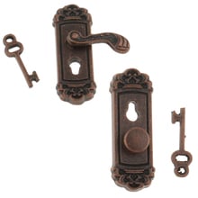 2 шт., 1:12, старинная металлическая ручка двери с набором ключей для кукольного домика, миниатюрная ручка 2024 - купить недорого