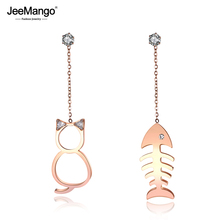 Pendientes de gota de asimetría de acero inoxidable de moda de JeeMango joyería de oro rosa cristal gato y pez pendientes de mujer JE19119 2024 - compra barato