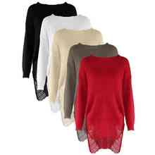 Fashion Women Winter Casual Irregular O Neck Long Sleeve Knitted Sweater Long Pullover Tops 2024 - buy cheap