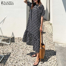 ZANZEA 2022  Bohemian Ruffle Dress Women's Print Sundress Casual Short Sleeve Maxi Vestidos Female Beach Tunic Robe  2024 - buy cheap