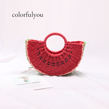 Cute Style Watermelon Shape Handbag Weaving Tote Bag For Women Beach Drawstring Shoulder Bag Ladies Holiday Hand bag 2019 2024 - buy cheap