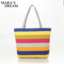 Mara's Dream Canvas Shopper Bag Striped Rainbow Beach Bags Tote Women Ladies Girls Shoulder bag Casual Shopping Handbag Bolsa 2024 - buy cheap