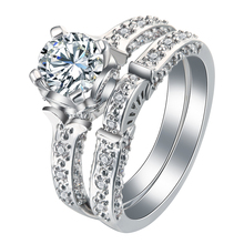 Hainon-Conjunto de 2 anillos de circonia cúbica para mujer, Juego de 2 anillos de moda, joyería de Color plateado con circonita transparente, regalos de boda 2024 - compra barato