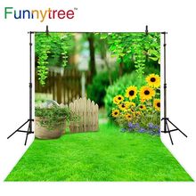 Funnytree backdrop photography studio green grass flower spring photo courtyard bokeh nature background photozone photophone 2024 - buy cheap