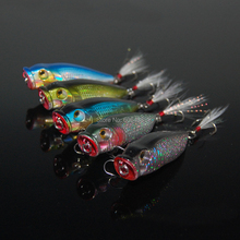 5PCS fishing lure floating Popper Lures Feather hook Crank Twitchaits 10g/7cm Free shipping 2024 - buy cheap