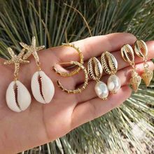 8 Pcs/Set Fashion Shell Conch Starfish Pearl Pendant Gold Earrings Creative Personality Female Beach Jewelry Accessories 2024 - buy cheap