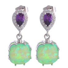 Trendy Water Drop Design Crystal Jewelry Green Fire Opal Silver Stamped Drop Earrings Party Fashion Jewelry for Women OE597A 2024 - buy cheap