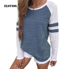 Женская рубашка ELSVIOS, с длинным рукавом и О-вырезом, повседневная, 2019 2024 - купить недорого