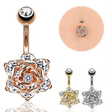 Anel de barriga de opala, anel de aço cirúrgico com 1 peça de flor e umbigo, joias de piercing corporal 2024 - compre barato