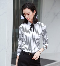 Formal Women Blouses & Shirts White and Black Striped Long Sleeve Office Ladies Work Wear Blouses OL Style 2024 - buy cheap